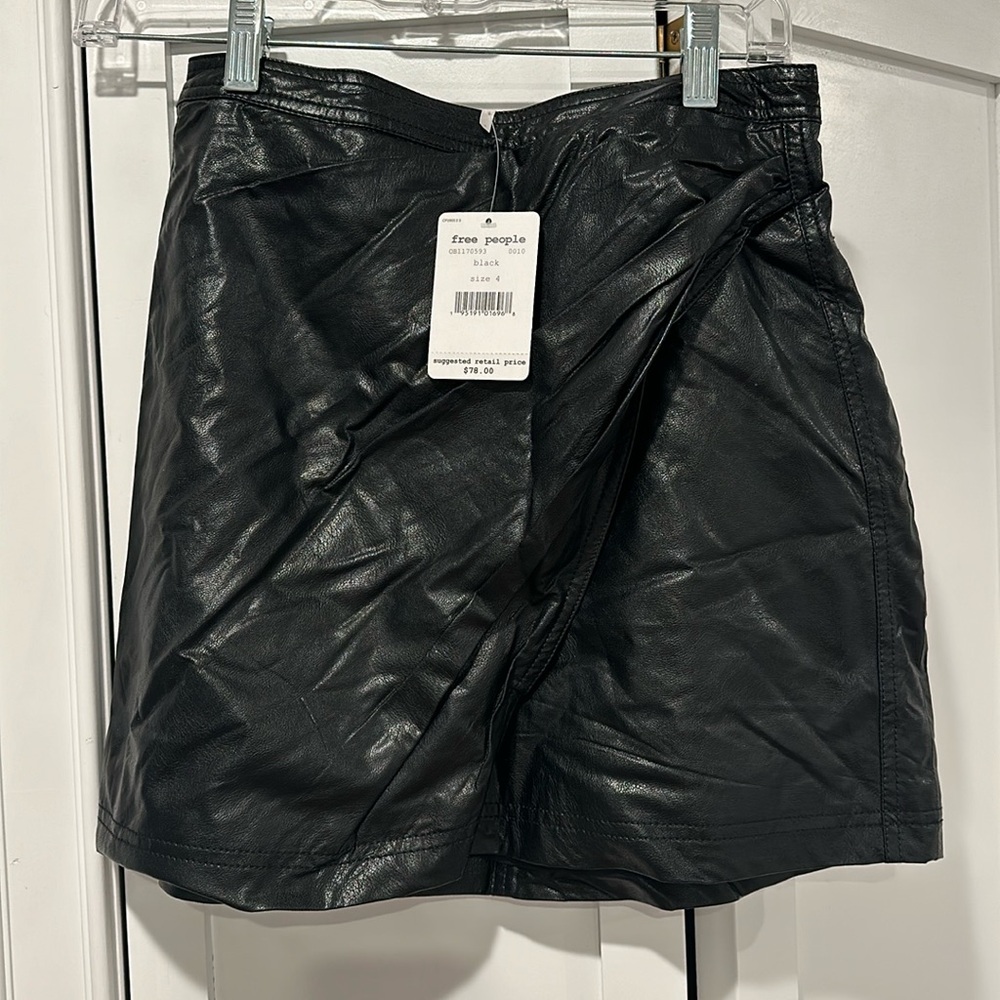 Black Vegan leather Free People mini skirt